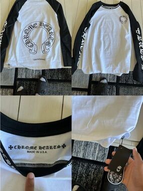 Chrome Hearts Black & White Raglan Horseshoe Logo Long Sleeve